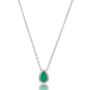 Colar gota zircônia esmeralda ródio semijoia 018844