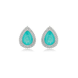 Brinco gota cristal fusion turmalina colombiana ródio semijoia 022064