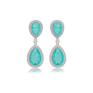 Brinco gota cristal fusion turmalina colombiana ródio semijoia 015435