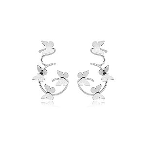 Brinco ear cuff borboletas ródio semijoia