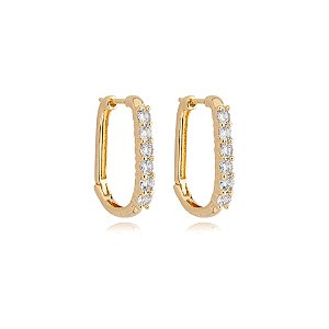 Brinco argolinha retangular zircônias ouro semijoia 22A07001