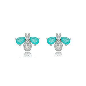 Brinco abelha cristal fusion turmalina colombiana ródio semijoia 019594