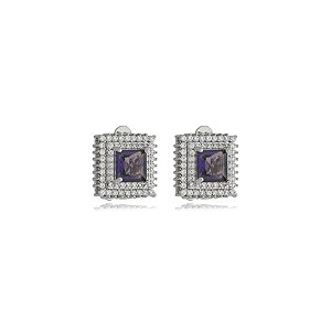 Brinco pressão quadrado zircônia roxo ródio semijoia 18583