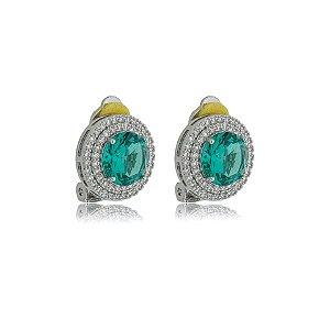 Brinco pressão redondo zircônia verde turmalina ródio semijoia 18243