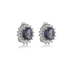 Brinco pressão redondo zircônia roxo ródio semijoia 18238