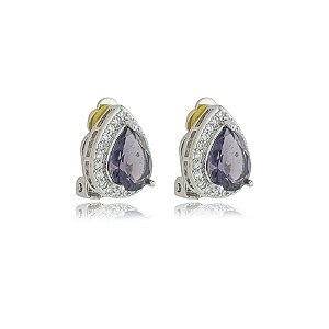 Brinco pressão gota zircônia roxo ródio semijoia 18284