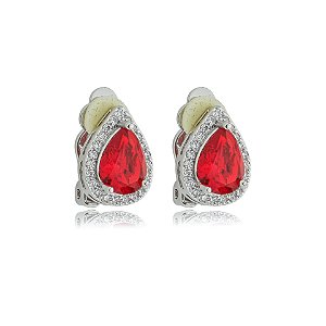 Brinco pressão gota zircônia vermelho ródio semijoia 18286