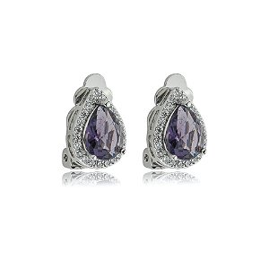 Brinco pressão gota zircônia roxo ródio semijoia 18286