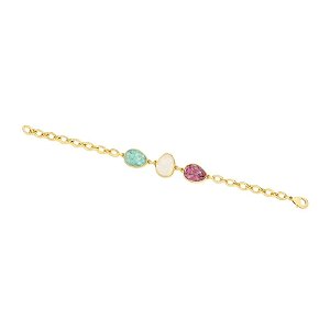 Pulseira pedras naturais amazonita verde selenita e rodonita rosa ouro semijoia