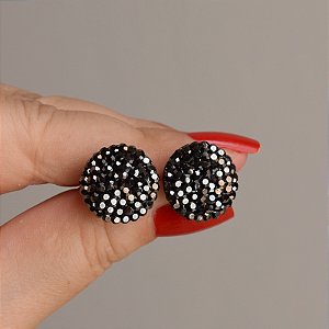Brinco botão p Leticia Sarabia cristal grafite jet hematite 6274