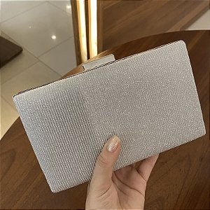 Clutch retangular tecido prata