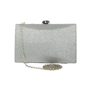 Clutch retangular tecido prata