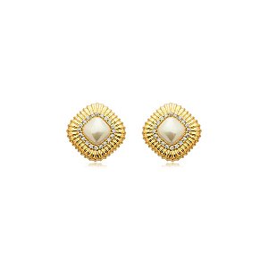 Brinco quadrado pérola zircônia ouro semijoia BA 5623
