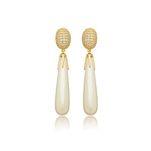Brinco pérola gota zircônia ouro semijoia BA 5632