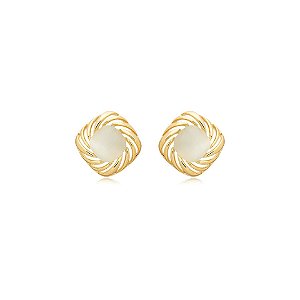 Brinco quadrado cristal olho de gato ouro semijoia BA 5641