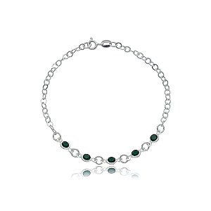 Pulseira corrente cristais verde prata 925