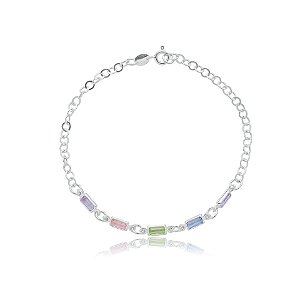 Pulseira corrente cristais coloridos prata 925