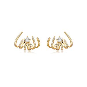 Brinco ear jacket garras zircônias ouro semijoia BA 5395