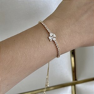 Pulseira gravatinha trevo zircônia ouro semijoia