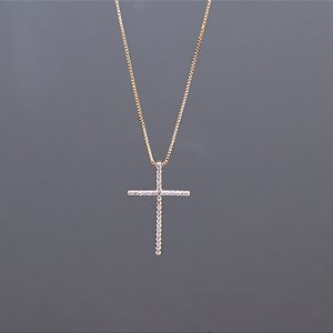 Colar crucifixo zircônia ouro semijoia