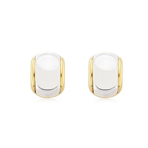 Brinco meia argola ouro e ródio semijoia