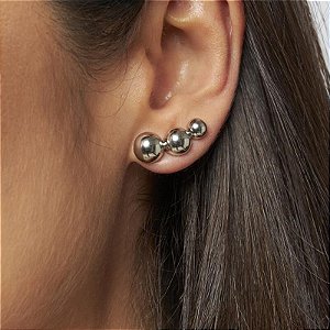 Brinco ear cuff esferas ródio semijoia