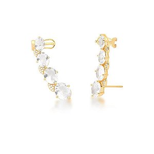 Brinco ear cuff cristais ovais ouro semijoia