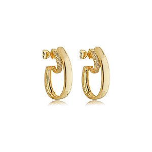 Brinco argola dupla zircônia ouro semijoia
