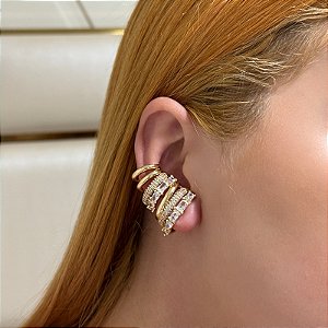 Brinco ear cuff aros zircônia ouro semijoia HY 684
