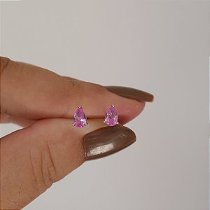 Brinco mini gota cristal rosa prata 925