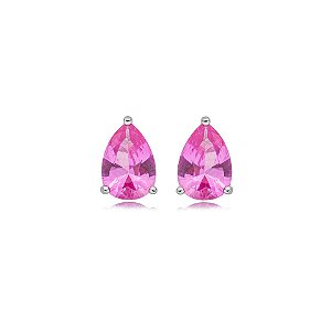 Brinco mini gota cristal rosa prata 925