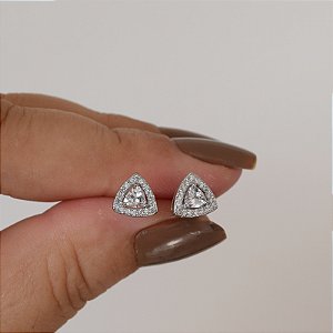 Brinco mini triangular zircônia prata 925