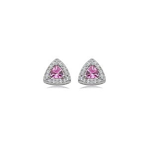 Brinco mini triangular zircônia rosa prata 925