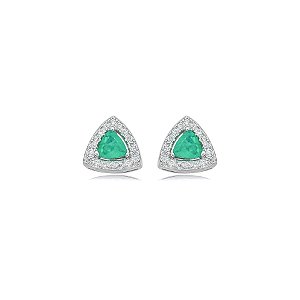 Brinco mini triangular zircônia esmeralda prata 925