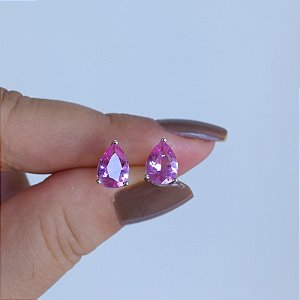 Brinco gota cristal pink prata 925