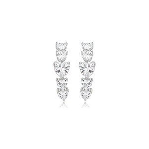 Brinco ear hook corações zircônia prata 925