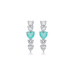 Brinco ear hook corações zircônia turmalina prata 925