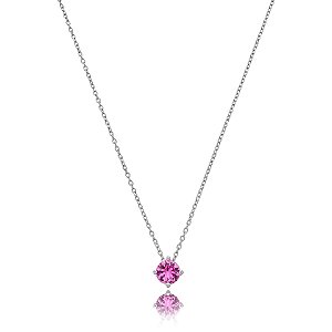 Colar redondo cristal pink prata 925