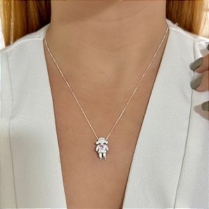 Pingente charm menina zircônia prata 925