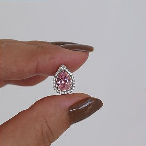 Pingente charm gota rosa zircônia prata 925