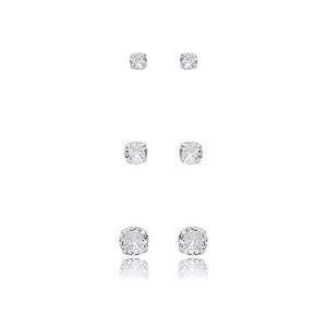Kit 3 brincos redondo ponto de luz zircônia prata 925