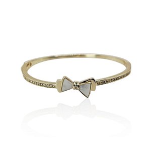 Bracelete laço madrepérola zircônia ouro semijoia S1496