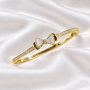 Bracelete Laço Madrepérola Zircônia Ouro Semijoia S1496