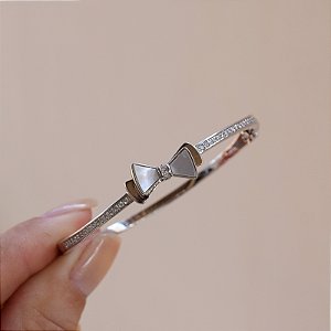 Bracelete laço madrepérola zircônia ródio semijoia S1496