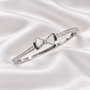 Bracelete Laço Madrepérola Zircônia Ródio Semijoia S1496