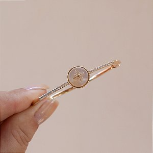 Bracelete rosa dos ventos madrepérola zircônia ouro semijoia S1246