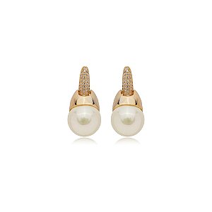 Brinco pérola zircônia ouro semijoia E230327