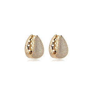 Brinco argola gota zircônia ouro semijoia E230904