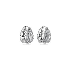 Brinco argola gota zircônia ródio semijoia E230904