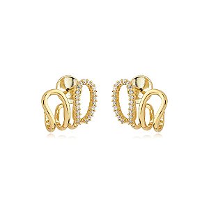 Brinco ear hook zircônias ouro semijoia